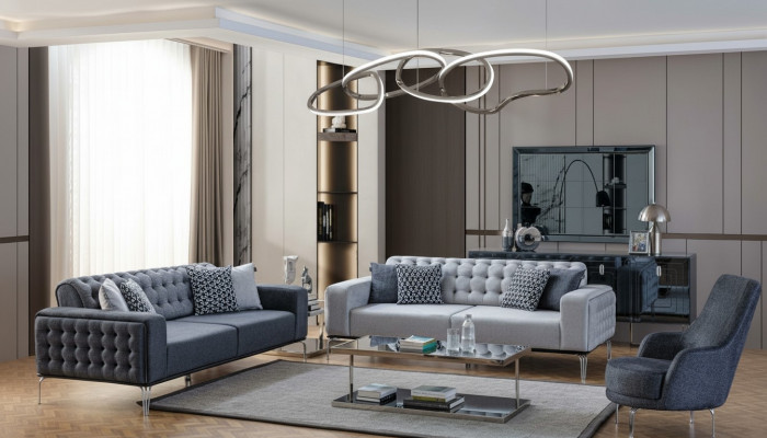 Chesterfield Gro Sofa-Set Wunnzëmmer Couchen Dräisëtzer + Fautteuil