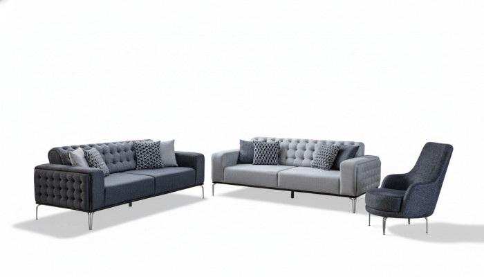 Chesterfield Gro Sofa-Set Wunnzëmmer Couchen Dräisëtzer + Fautteuil