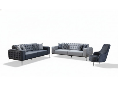 Chesterfield Gro Sofa-Set Wunnzëmmer Couchen Dräisëtzer + Fautteuil