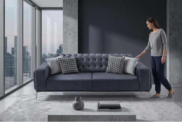 Chesterfield Gräier 3-Sëtzer Wunnzëmmer Dräisëtzer Textil Couchen Nei