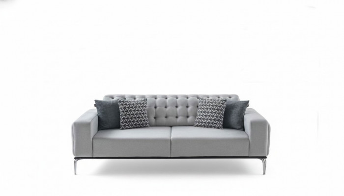 Modernt Chesterfield hellgraue 3-Sëtzer Wunnzëmmer Luxus Dräisëtzer