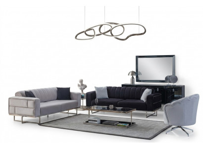 Grau Wunnzëmmer Canapé Designer Polster Dräisëtzer Textil Sëtz 3 Deeler