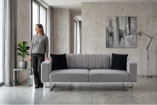Hellgréng gepolsterten drësëtzegen Luxus Sofa Wunnzëmmer Stilvoll Canapéen