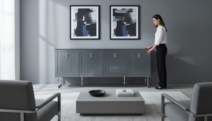 Gréng Wunnzëmmer Sideboard Luxus Holz Miwwelen 4-dieren Designer Kommode