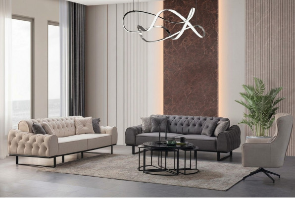 Wäiss-Gro Chesterfield Sitzecken Designer Polster Fautëuil 3 Deeler Set
