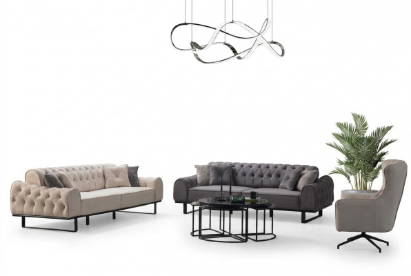 Wäiss-Gro Chesterfield Sitzecken Designer Polster Fautëuil 3 Deeler Set