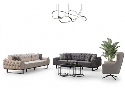 Wäiss-Gro Chesterfield Sitzecken Designer Polster Fautëuil 3 Deeler Set