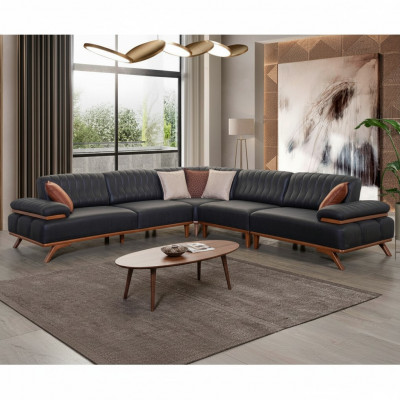 Schwaarze Eckcanapé Designer L-Form Luxus Canapé Wunnzëmmer Sitzméibe.