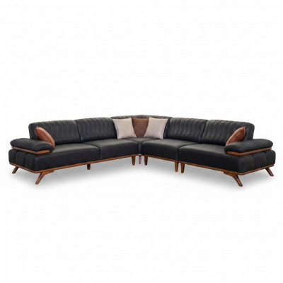 Schwaarze Eckcanapé Designer L-Form Luxus Canapé Wunnzëmmer Sitzméibe.
