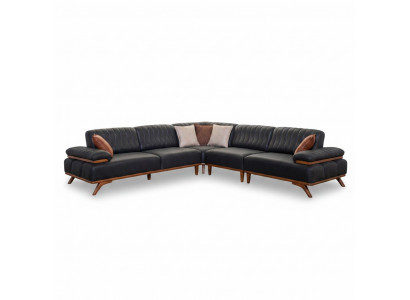 Schwaarze Eckcanapé Designer L-Form Luxus Canapé Wunnzëmmer Sitzméibe.