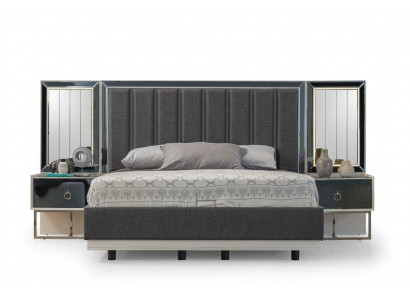 Grouss Schlofzëmmer Set Edelstolbett 2x Holz Nuetsdëscher 3 Deeler Set