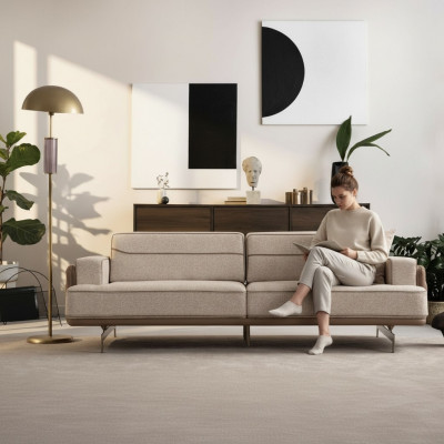 Exklusiv Beige Canapé 3 Sëtz Modern Miwwelen Wunnzëmmer Polstersofa Couch