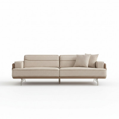 Exklusiv Beige Canapé 3 Sëtz Modern Miwwelen Wunnzëmmer Polstersofa Couch