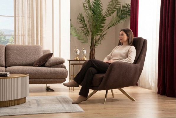 Braune Velours Sëtz Modernen Aarmsëtz Wunnzëmmer Textil Miwwelen