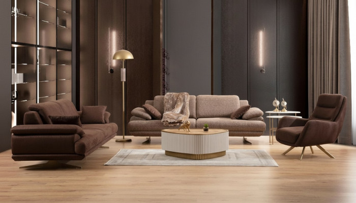 Braun Wunnzëmmer Sofas Designer 3+3+1 Sëtzer Garnitur Einsëtzer 3tlg