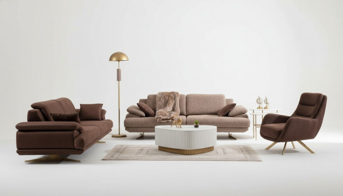 Braun Wunnzëmmer Sofas Designer 3+3+1 Sëtzer Garnitur Einsëtzer 3tlg