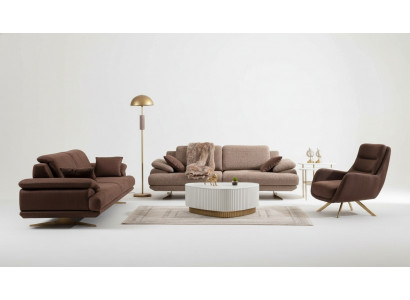 Braun Wunnzëmmer Sofas Designer 3+3+1 Sëtzer Garnitur Einsëtzer 3tlg