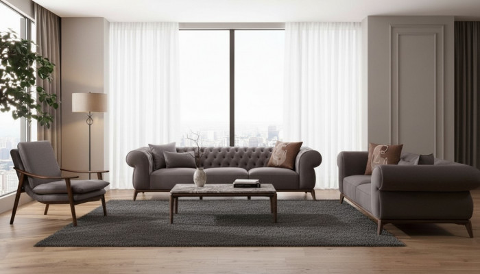 Grau Wunnzëmmer Couch Garnitur Luxus 4-Sëtzer Designer 3-Sëtzer Edelen Fauteuil