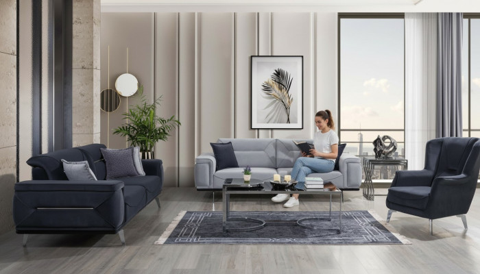 Gro Griess Wunnzëmmer Sofas Designer Couchen 3-Sëtzer Luxus Een-Sëtzer Fauteuil