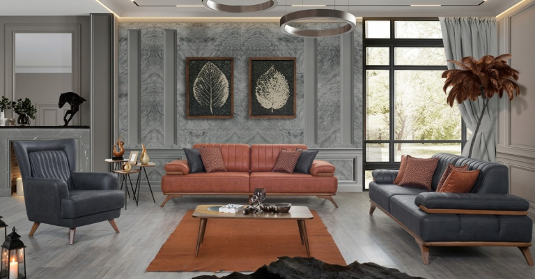 Designer Wohnzimmer Garnitur aus Kënschtlecher Lieder Sofas Ledersessel 3-Deeler Miwwel Set