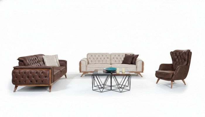 Chesterfield Konschtlieder Garnitur Modernen Dräisëtzer Designer Sessel 3 Deeler