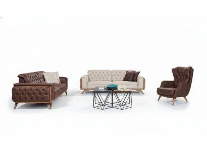 Chesterfield Konschtlieder Garnitur Modernen Dräisëtzer Designer Sessel 3 Deeler