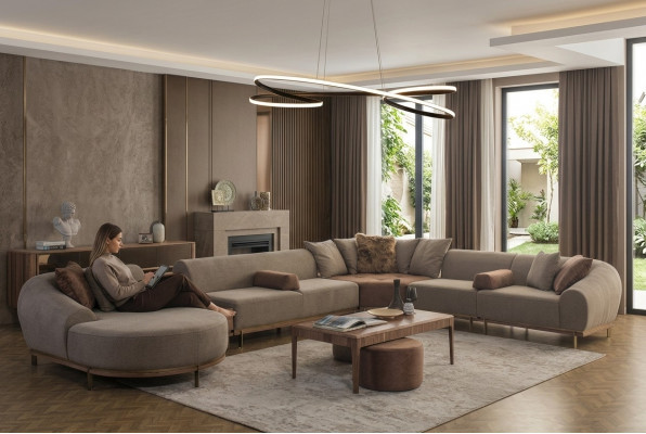 Modern beige Ecksofa an U-Form Wunnlandschaft Wunnzëmmer Luxus Sofaen