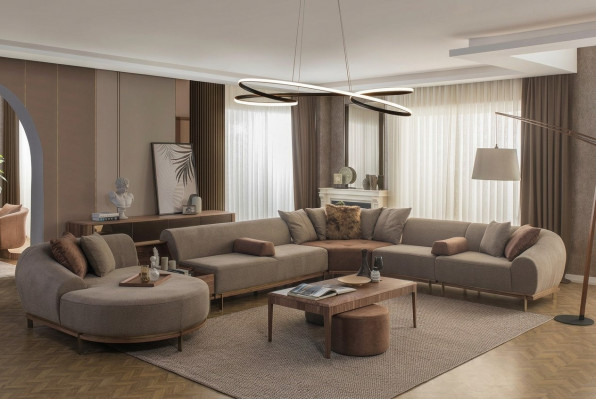Modern beige Ecksofa an U-Form Wunnlandschaft Wunnzëmmer Luxus Sofaen
