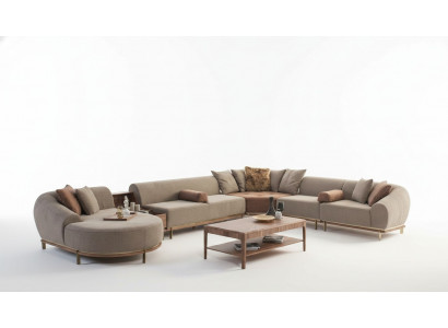 Modern beige Ecksofa an U-Form Wunnlandschaft Wunnzëmmer Luxus Sofaen