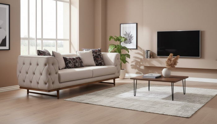 Hellbeige Chesterfield Dräisëtzer Luxuriéisen 3-Sëtzer Edel Polster Sofas