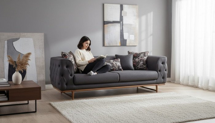 Schwaarzt Chesterfield Sofa Designer Schloffunktion Wunnzëmmer 3-Sëtzer