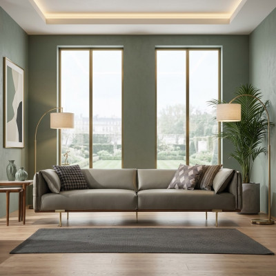 Gréng 3-Sëtzer Wunnzëmmer Lieder Canapé Designer Exklusiv Canapéen Sofas