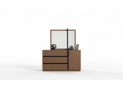 Modern brong Schlofkummerskommode mat 3 Schief an enger Dier aus Holz Miwwelen