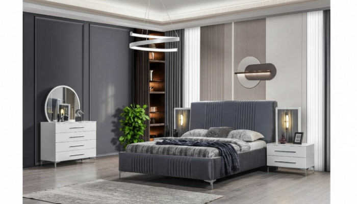 Stiléierend Schlofkummer Set Gro Bett aus Holz Nuetsdëscher 5 Deeler