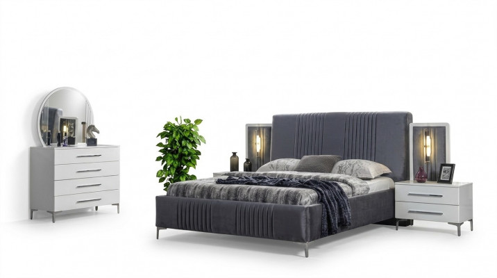 Stiléierend Schlofkummer Set Gro Bett aus Holz Nuetsdëscher 5 Deeler