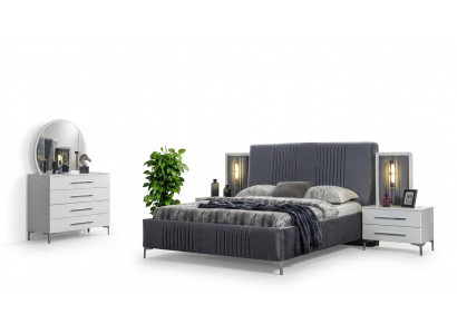 Stiléierend Schlofkummer Set Gro Bett aus Holz Nuetsdëscher 5 Deeler