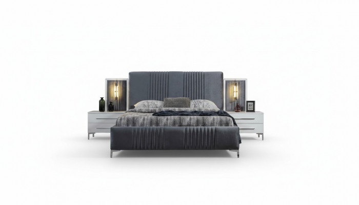 Modern grést Duebelbett 2x Holz Nuetsdësch Schlofzëmmer Set