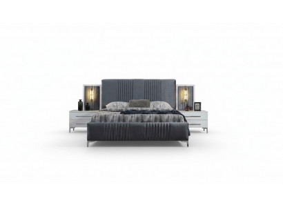 Modern grést Duebelbett 2x Holz Nuetsdësch Schlofzëmmer Set