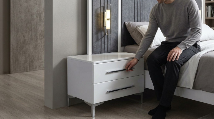 Wäiss Holz Nuetsdësch Designer Exklusiven Nuetsdësch Schlofzëmmer Miwwelen