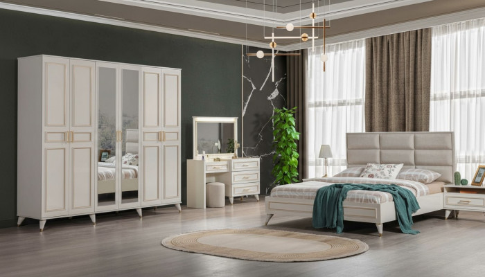 Schlofzëmmer Designer Duebelbett Luxus Schminkdësch Edelen Hocker 7tlg