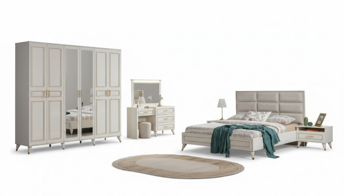 Schlofzëmmer Designer Duebelbett Luxus Schminkdësch Edelen Hocker 7tlg