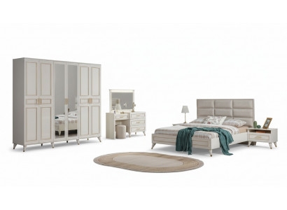 Schlofzëmmer Designer Duebelbett Luxus Schminkdësch Edelen Hocker 7tlg
