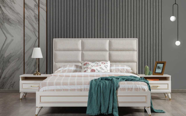 Grousse Schlofzëmmer Set Duebelbett Schminktisch Hocker Spigel 6 Stécker