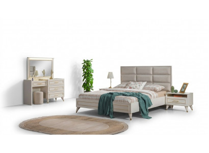 Grousse Schlofzëmmer Set Duebelbett Schminktisch Hocker Spigel 6 Stécker