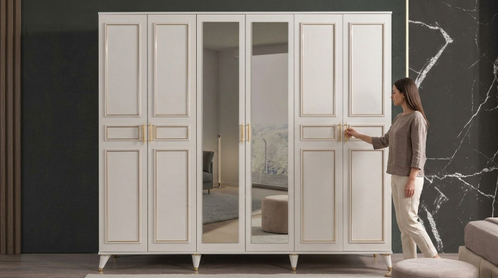 Wäisse Kleederschaf Glasschaf Schlofzëmmer Designer Holz Miwwelen Nei