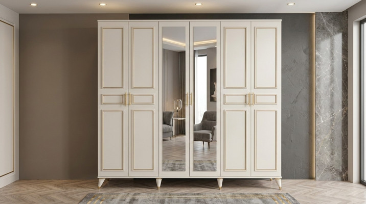 Wäisse Kleederschaf Glasschaf Schlofzëmmer Designer Holz Miwwelen Nei
