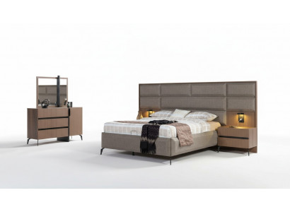 Grau-brongen Duebelbett Exklusiv Schlofzëmmer Kommode Spigel 5-Stéck Set