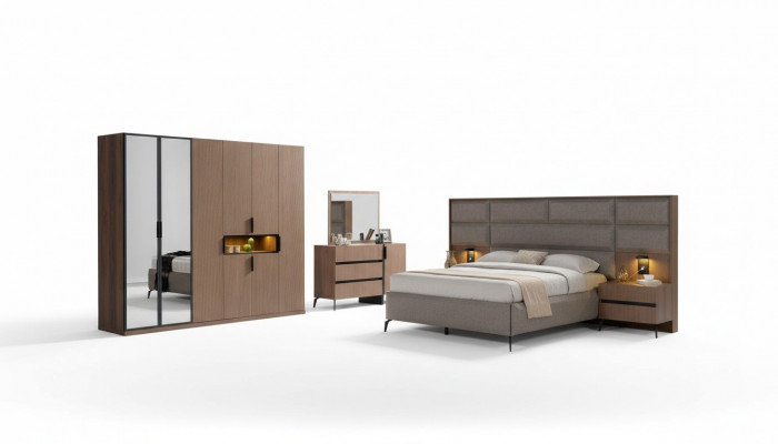 Brong Schlofzëmmer Holzmiwwelen Textilbett Nuetsdëscher Kommode Schaf