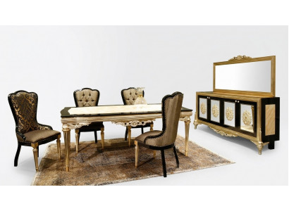 Iessgrupp Garnitur Iesssall Iessdësch Set 7tlg Luxus Braun Edel Holz