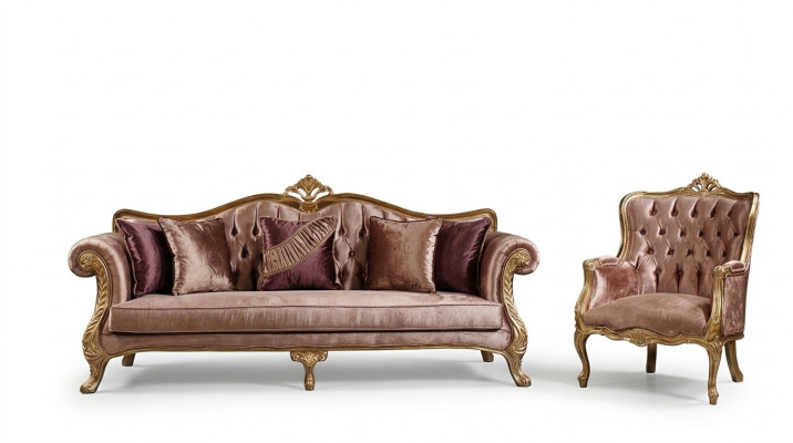 Klassesch rosa Chesterfield Couchset 3-Sëtz Couchtisch Fotell